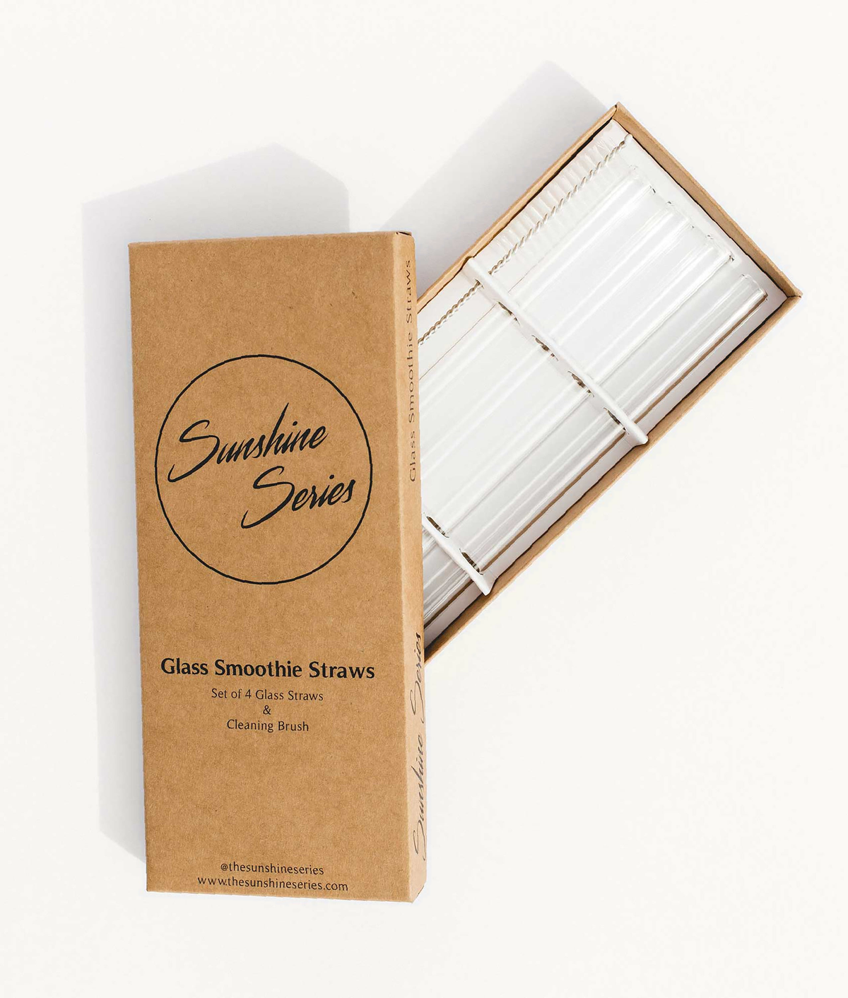 Glass smoothie straws and their Sunshine Series box