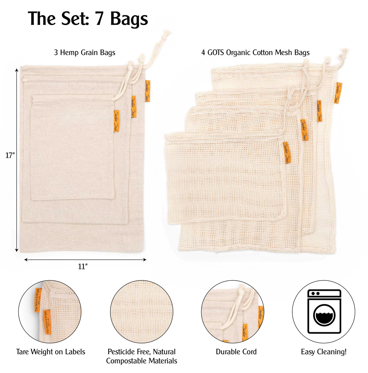 Set of 7 Reusable Produce Bags